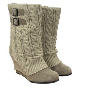 Steve Madden Aspire Leg Warmer Sweater Wedge Boot SZ 8.5 Women's 80's Y2K Chunky